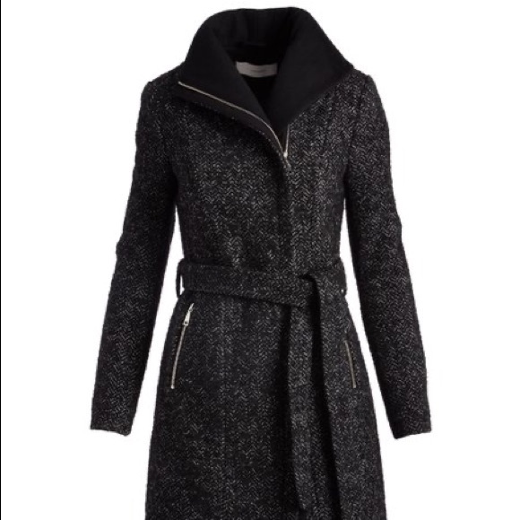 T Tahari Black Herringbone Wool-Blend Trench Coat - Picture 12 of 12